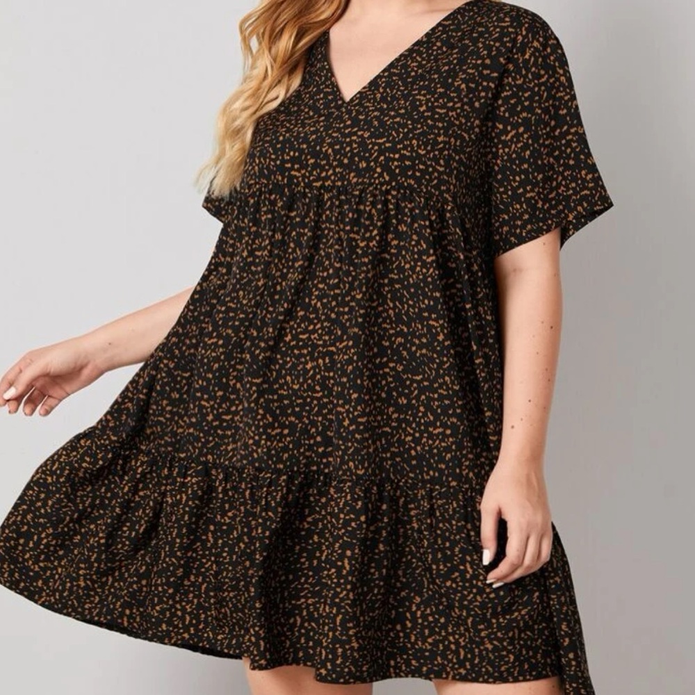 Plus Size Leopard Print Ruffle Hem Smock Dress